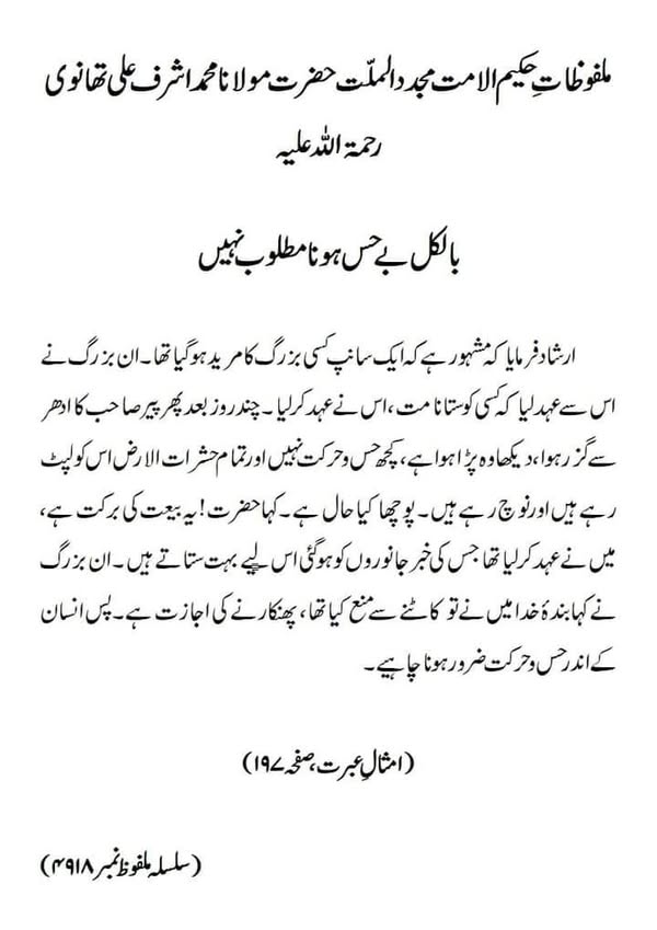 بالکل بے حس ہونا مطلوب نہیں بالکل بے حس ہونا مطلوب نہیں