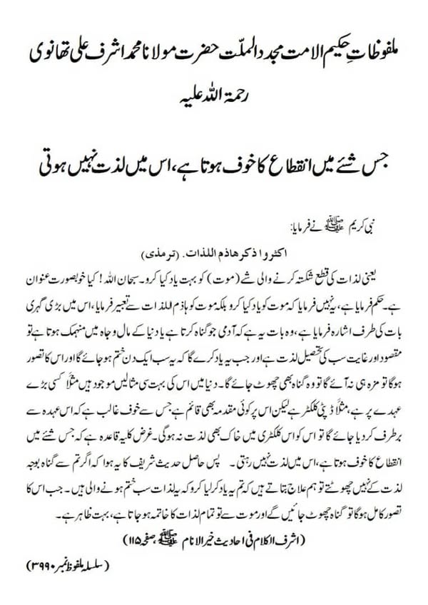 جس شئے میں انقطاع کا خوف ہوتا ہے، اس میں لذت نہیں ہوتی