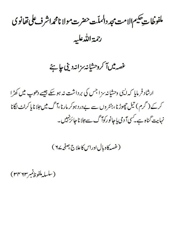 غصہ میں آ کر وحشیانہ سزا نہ دینی چاہئے