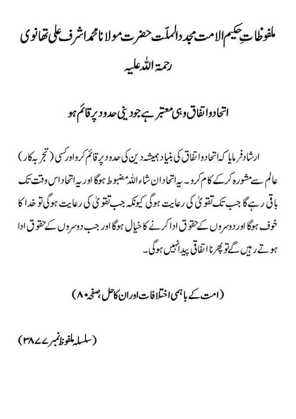 اتحاد و اتفاق وہی معتبر ہے جو دینی حدود پر قائم ہو