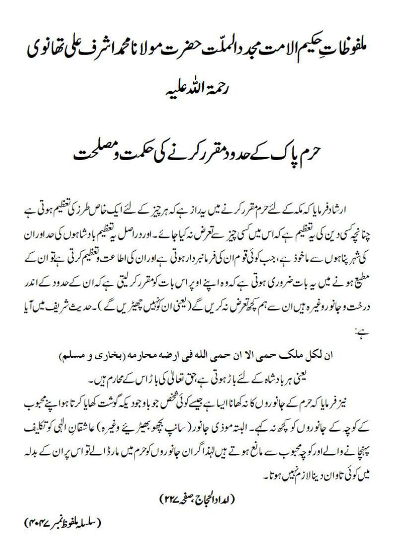 حرم پاک کے حدود مقر رکرنے کی حکمت و مصلحت