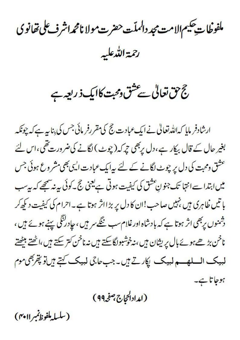 حج حق تعالیٰ سے عشق و محبت کا ایک ذریعہ ہے حج حق تعالیٰ سے عشق و محبت کا ایک ذریعہ ہے
