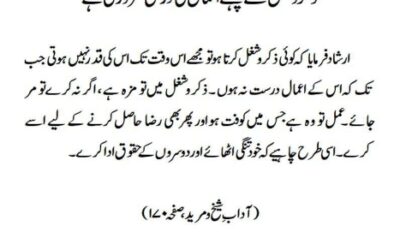 ذکر و شغل سے پہلے اعمال کی درستگی ضروری ہے